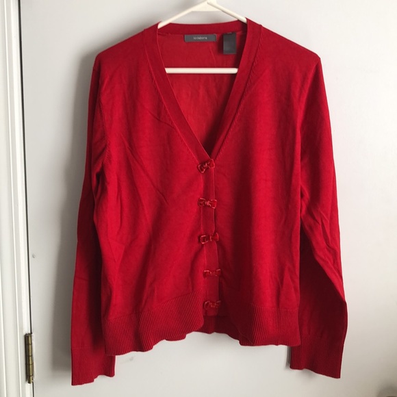 Liz Claiborne Sweaters - Liz Claiborne Holiday Red Snap Cardigan Sweater with Bows